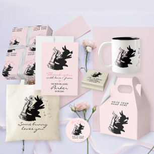 Girly dank je heerlijk zwart konijn op pastel roze cadeaupapier