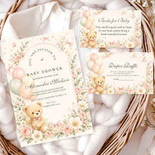 Zoete Teddybeer Bloemen Baby Shower Servet