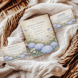 Elegante Blauwe Hortensia Bruidsdouche Bedankkaart