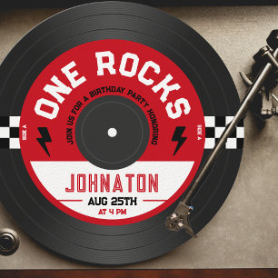 One Rocks Vinyl Record Rock n Roll 1e verjaardag Ronde Sticker