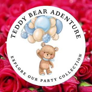 Teddy Bear Balloons Blue Baby shower Button