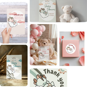 Roze Gele Baby Draak Bedankt  Labels