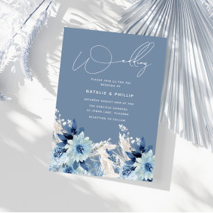 Dusty Blue Trendy Modern All Seasons Wedding Kaart