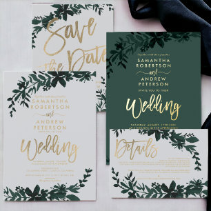Chic Gold script Floral grijs bruiloft richting Informatiekaartje