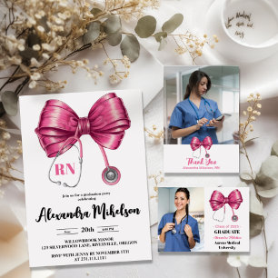3 Foto Bow Stethoscoop Nursing School Afstuderen Aankondiging