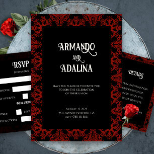 Zwarte en rode Floral gothic Dark Elegant Wedding Kaart
