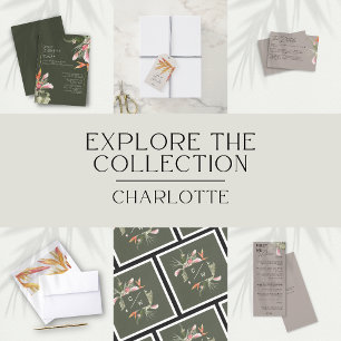 Tropisch strand Bloemen Donkergroen Bruiloft Goud Folie Uitnodiging