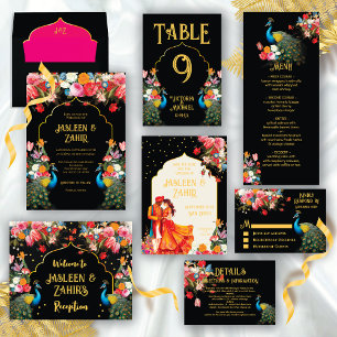Indiase Hindu Peacock Bloemen Bruiloft Menu
