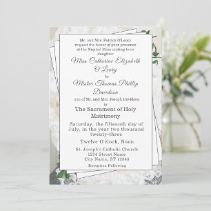 White Lace en Roos Leaves Wedding Invitation Kaart