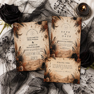 Woestijn Boho Goth Huwelijk Save The Date