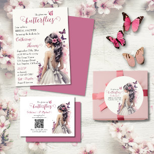 Roze Vlinders Bloemen Trouwjurk Vrijgezellenfeest Ronde Sticker