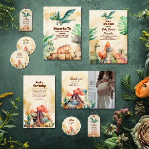 Waterverf Cute Dinosaur Greenery Boy Baby shower Servet