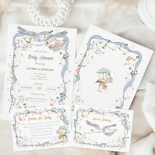 Ooievaar Lint en Bow Baby shower Kaart