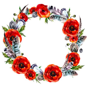 Red Poppy Boho Feathers Couples Shower Invite