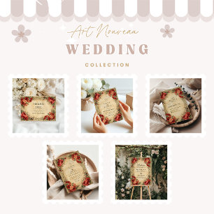 Art Nouveau Red Rose bruiloft Bedankkaart