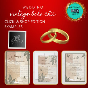  boho chic groen bruiloft monogram all in one uitnodiging