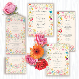 Gedempte Wilde Bloem Delicate Boho Bloemige Bruilo All In One Uitnodiging