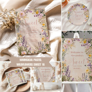 Romantisch Roze Pastel Wildflowers Sweet 16 Spandoek