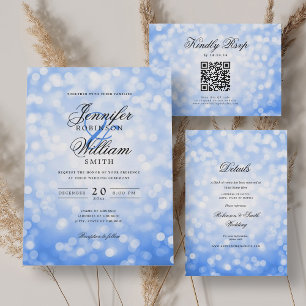 Elegante Navy Blue Bokeh Lights Wedding Details Informatiekaartje