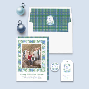 Liefste Blauw Witte Aardewerk Honden Vrolijk Kerst Feestdagenkaart