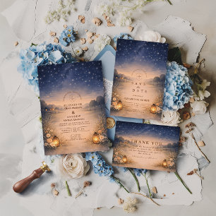 Sterrennacht Landelijke Weide Huwelijk Bedankkaart