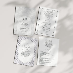 Elegante Vintage Kanten Boog Monogram Wit Huwelijk Kaart