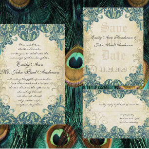 Gold Paisley Peacock Colors Wedding Invitations Kaart