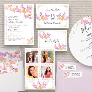 Waterverf Vlinder Quinceanera met 4 Foto Kaart