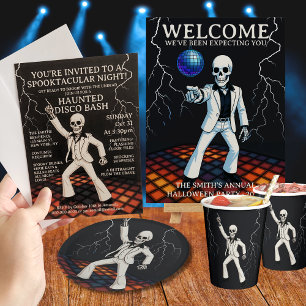 Skeleton Haunted Disco Bash Halloween Party Kaart