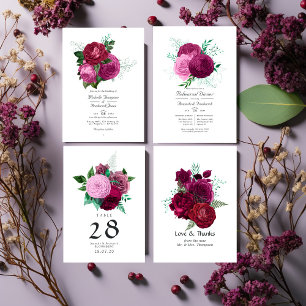 Viva Magenta Floral Wedding QR Code Rsvp Kaart