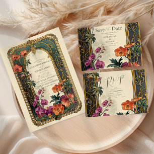 Trouwdag Vintage Sierbloemen Art Nouveau Save The Date