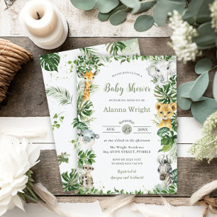 Chic Greenery Cute Oerwoud Animals Baby shower Kaart