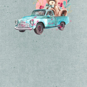 Waterverf  Truck Teddy Bear Baby shower Kaart