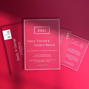 Modern Simple Gold Script Magenta Monogram Weddens Kaart