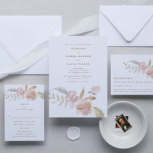 Plain Romantic Watercolor Florals Wedding Kaart