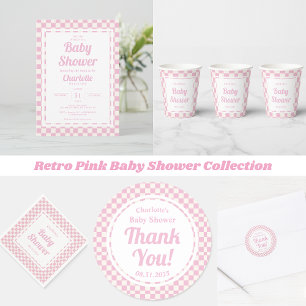 Retro Roze Pastel Controleer Patroon Meisje Baby s Kaart