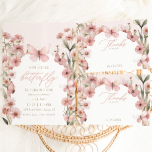 Onze Kleine Vlinder Roze Meisjes 1e Verjaardag Kaart