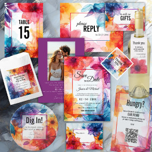 QR code Rode Anemone Dreamscape Bruiloft Menu