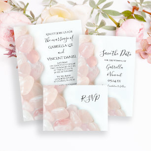 Roze Rose Quartz op White Wedding RSVP Reply Kaart