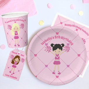 Aziatische Cheerleader Cute Pink Custom Birthday P Papieren Bordje