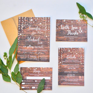 Donk Wood Rustic Flower Wedding Invitation Kaart