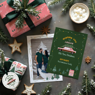 Familie Roze Vintage Auto Oude-tijd Kerstmis Keramisch Ornament