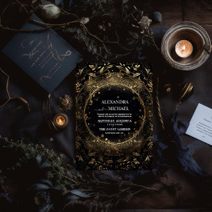 Mystiek Zwart Goud Hemelse Bruiloft All In One Uitnodiging