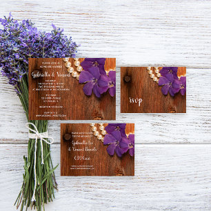 Paarse periwinkle, parellen over hout RSVP Kaartje
