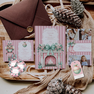 Roze Coquette Kerstmis Feestdagenkaart