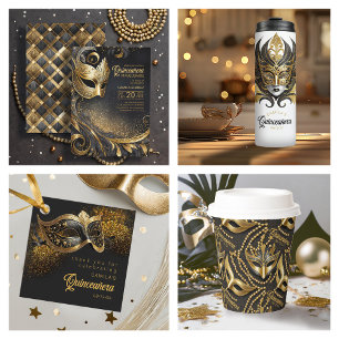 Quinceanera Masquerade Zwart Goud ID1031 Kaart