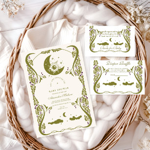 Whimsical Botanische Halvemaan Baby Shower Acryl Uitnodigingen