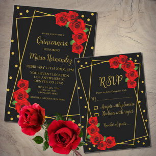 Red Rose Black en Gold Quinceañera Ronde Sticker