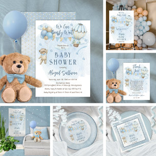 Teddy Bear Balloons Boy Barly Wait Baby shower Bedankkaart