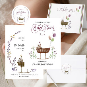 Wilde Bloemen en Ballonnen Baby Shower  Ronde Sticker